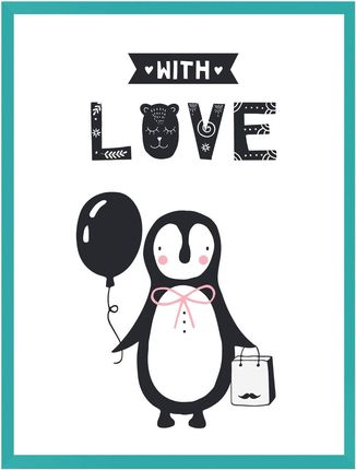 Mpink Plakat Urodzinowy With Love 2 24X30 Cm + Ramka Turkusowe Morze