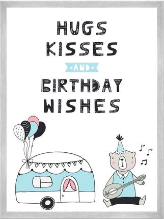 Mpink Plakat Urodzinowy Hugs Kisses 40X50 Cm + Ramka Srebrna