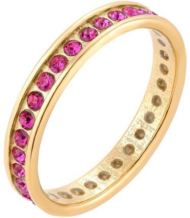 Złota obrączka z różowymi kryształami Preciosa r.10