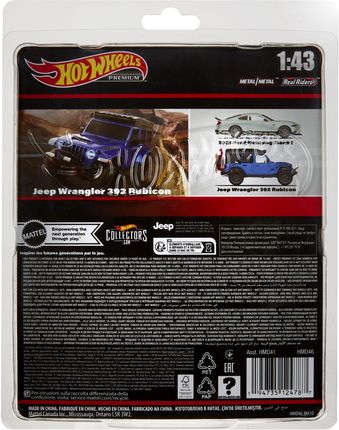 Hot Wheels Real Riders Wrangler 392 Rubicon – Échelle 1/43, Métal, Pneus Real Riders – Bleu