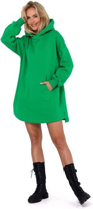M762 Sukienka z kapturem i kieszenią kangurek - soczysta zieleń (kolor zielony, rozmiar S/M)