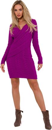 M773 Sukienka z przeplotem na przodzie - purpurowa (kolor fiolet, rozmiar S/M)