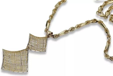 Kaliky Złota Zawieszka 14K 585 Romb Z Łańcuszkiem Corda Figaro Cpn001Y&Cc082Y