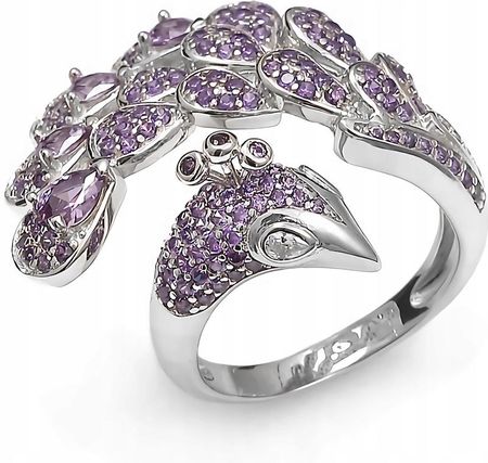 Mo-Biżuteria Pierścionek srebrny, paw fioletowy