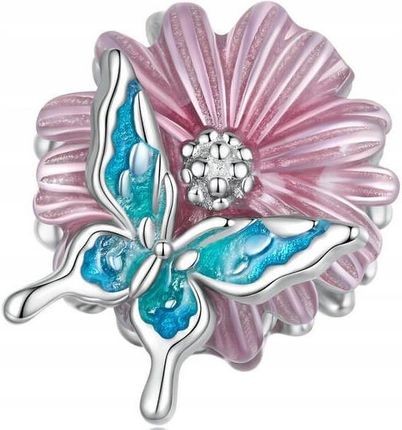 Simply Me Charms różowy kwiat motyl srebro 925