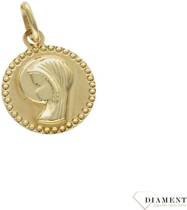 Złoty medalik okrągły 585 z Matką Boską 14 mm