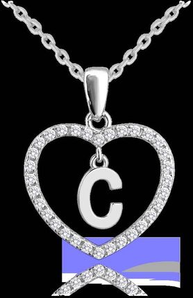 Minet Srebrny naszyjnik litera w sercu „C” z cyrkoniami