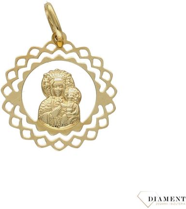 Złoty medalik okrągły 585 Matka Boska Częstochowska z obrazie
