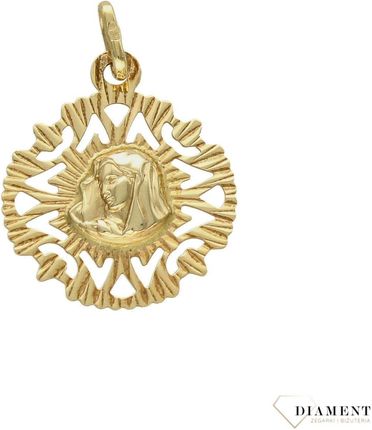 Złoty medalik z ażurową koronką 585 z Matką Boską