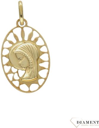 Złoty medalik owalny 585 z wizerunkiem Matki Boskiej