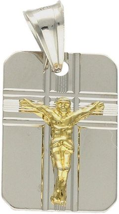 Srebrny medalik prostokątny z Jezusem w pozłoceniu