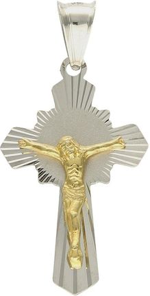 Krzyż ze złotym Jezusem grawerowany srebro 925