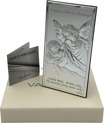 Valenti Piękny Srebrny Aniołek na pamiątkę Chrztu Grawer