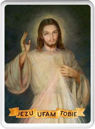 Kolorowy obrazek sakralny na porcelanie prostokątnej - Jezu ufam Tobie