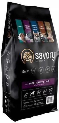 Savory Dog Adult Medium Breeds Turkey&Lamb Karma Sucha Dla Dorosłych Psów Średnich Ras z Indykiem i Jagnięciną 12kg