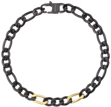Manoki Męska elegancka bransoletka czarny łańcuch figaro ze złotymi elementami