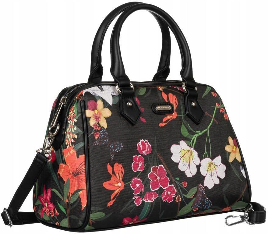 Klasyczny kuferek David Jones [DH] 69403 czarny kwiaty Ceny i opinie