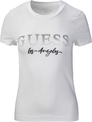 Damska Koszulka z krótkim rękawem Guess SS CN Logo Micro Studs Tee W3Bi34J1314-G011 – Biały