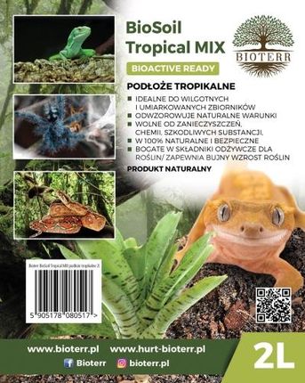 Biosoil Tropical Mix 2L Podłoże Tropikalne Do Terrarium Wilgotnego Dla Gekonów Anolisów Legwanów Ptaszników I Innych