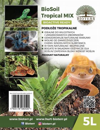 Biosoil Tropical Mix 5L Podłoże Tropikalne Do Terrarium Wilgotnego Dla Gekonów Anolisów Legwanów Ptaszników I Innych