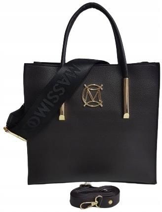 Torebka shopper Massimo Contti torba klasyczna brązowa dwa paski