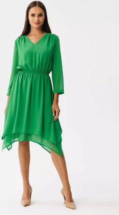 Szyfonowa sukienka za kolano o asymetrycznym kroju (Zielony, S)