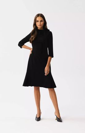 Elegancka klasyczna sukienka z wiązaniem przy szyi (Czarny, L)