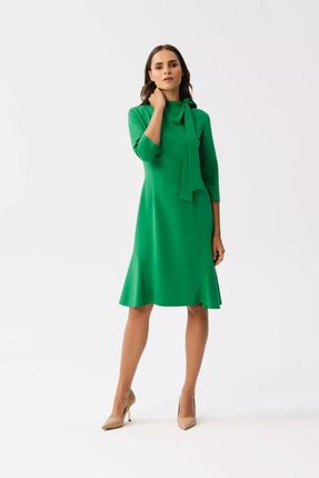 Elegancka klasyczna sukienka z wiązaniem przy szyi (Zielony, S)