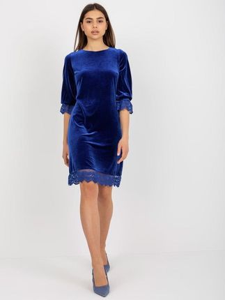 Sukienka kobaltowa welurowa koktajlowa koronka 38