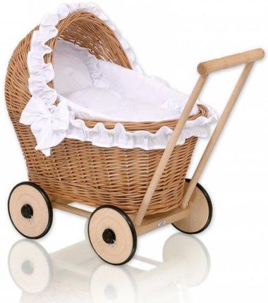 My Sweet Baby Wiklinowy Wózek Dla Lalek Pchacz Z Białą Pościelką I Miękką Wyściółką Naturalny