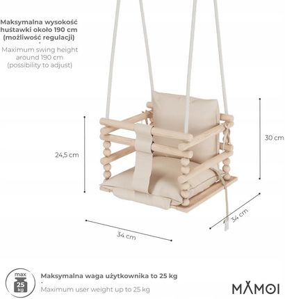 Mamoi Magichood Huśtawka Dla Dzieci Drewniana 3W1 Pasy - zdjęcie 6