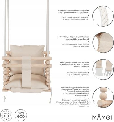 Mamoi Magichood Huśtawka Dla Dzieci Drewniana 3W1 Pasy - zdjęcie 5