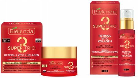 Bielenda zestaw kosmetyków Super Trio 50+ | krem przeciwzmarszczkowy na dzień i noc 50ml + serum z retinolem na noc 30ml