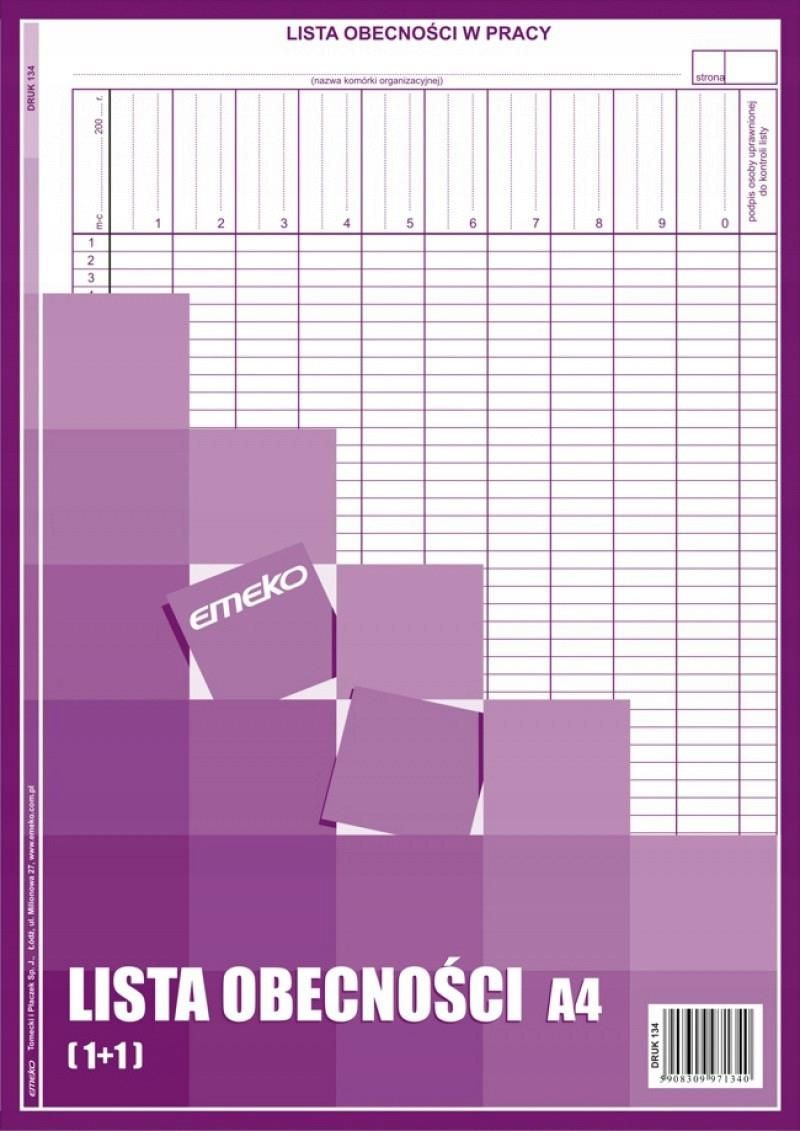 Emeko Lista Obecności Do Pracy Format A4 40 Kartek Ceny I Opinie Ceneopl 3084