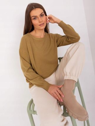 Sweter bawełniany oliwkowy z długim rękawem basic