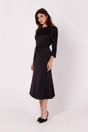 Sukienka midi z satynowego materiału (Czarny, S)