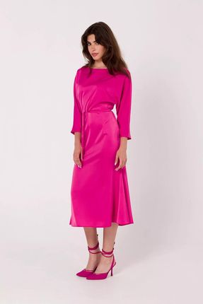 Sukienka midi z satynowego materiału (Różowy, S)