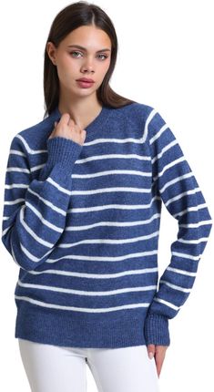 Ciepły damski sweter modny w paski ANNA