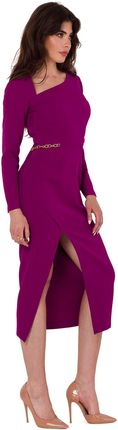 K178 Sukienka z asymetrycznym dekoltem - rubinowa (kolor rubinowy, rozmiar S)