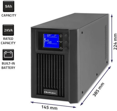 Qoltec Чиста синусоїда 2 кВА 1 6 кВт РК-дисплей USB (53981) - фото 4