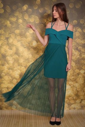 Elegancka sukienka maxi z plisowaniami (Zielony, S)