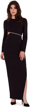 K180 Sukienka maxi z wycięciem w talii - czarna (kolor czarny, rozmiar L)