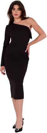K179 Sukienka na jedno ramię - czarna (kolor czarny, rozmiar L)
