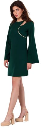 K181 Sukienka z wycięciem typu łezka w dekolcie - butelkowa zieleń (kolor zielony, rozmiar XL)
