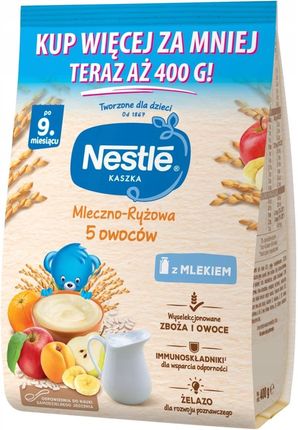 Nestle Kaszka mleczno-ryżowa 5 owoców dla niemowląt po 9 miesiącu 400g