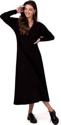 B267 Sukienka maxi z głębokim dekoltem V - czarna (kolor czarny, rozmiar L)
