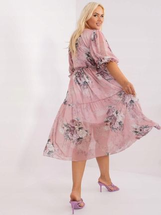 Sukienka różowa w kwiaty z paskiem plus size L/XL