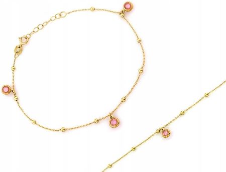 Lovrin Złota bransoletka 585 z różowymi cyrkoniami r19