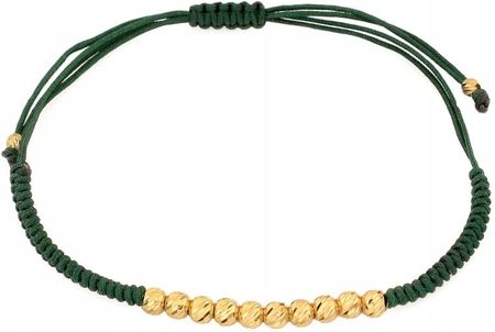 Lovrin Bransoletka złota 585 z kuleczkami zielony sznurek