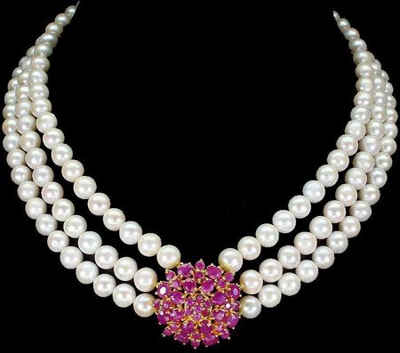 Songea Srebrny naszyjnik naturalne perły rubiny